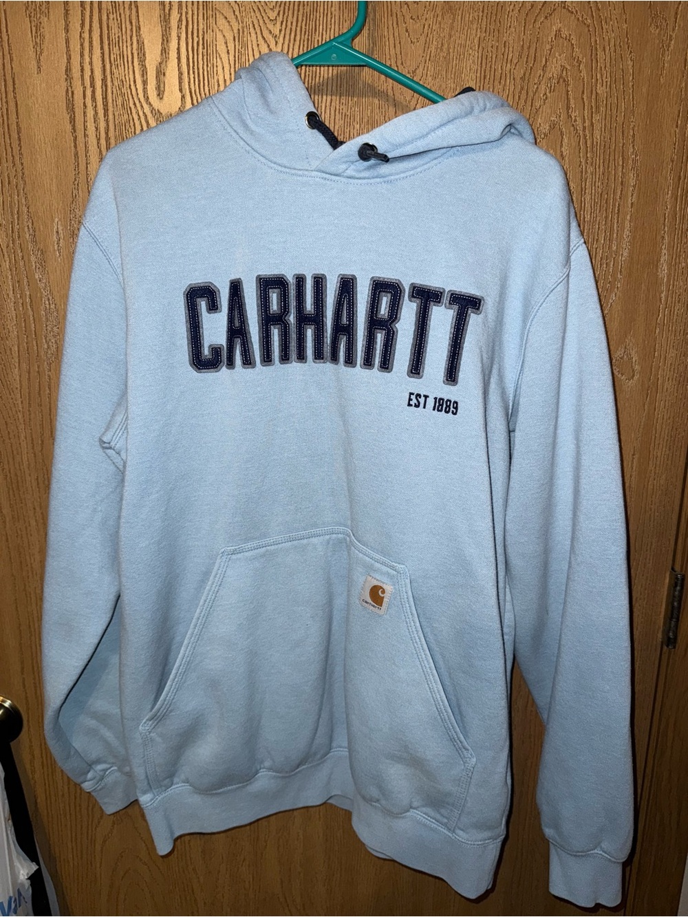 Carhartt Light Blue Crewneck Hoodie with Embroidered Logo